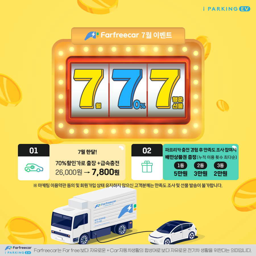 [진행중] Farfreecar 행운 팡팡 7월 70%할인 이벤트_이동형 전기차 충전 서비스(24.07.01~07.31.) 썸네일